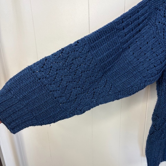 Vintage Blue Chunky Knit Turtleneck Sweater Womens Oversized Cottagecore 90s - Picture 6 of 9